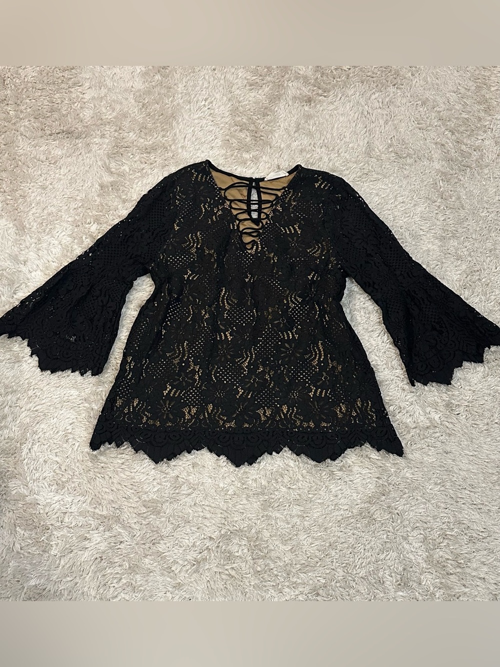 Entro Black Lace Top with Bell Sleeves